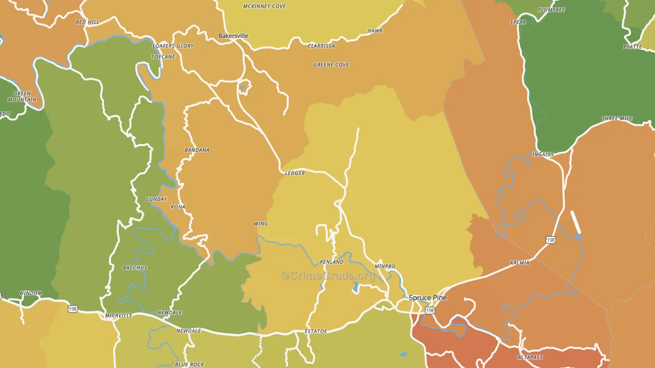 Mitchell County, NC Map of Burglary Rates