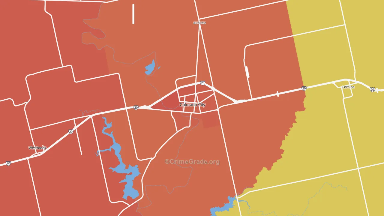 Mitchell County, TX Map of Burglary Rates