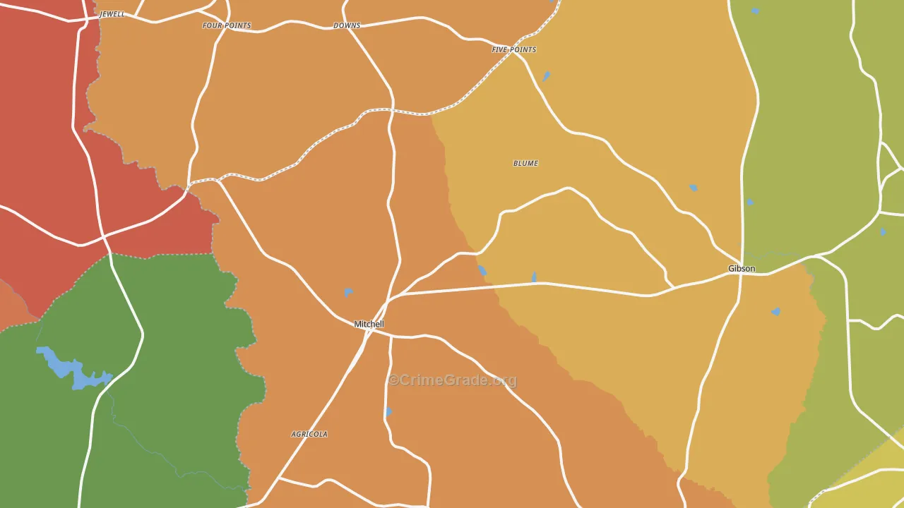 Mitchell, GA Map of Burglary Rates