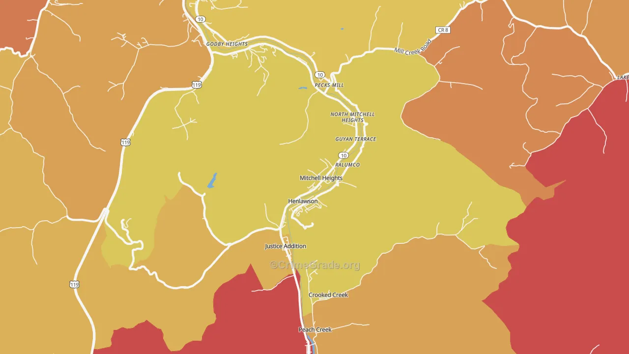 Mitchell Heights, WV Map of Burglary Rates