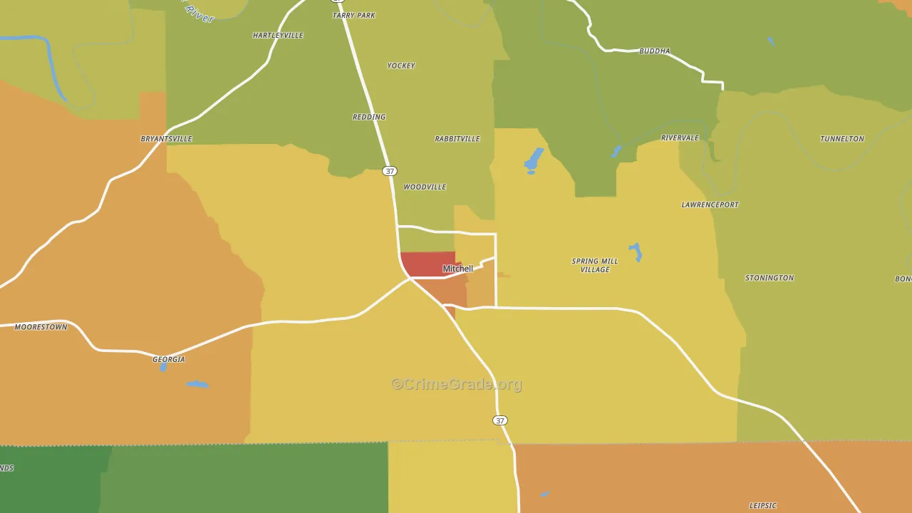 Mitchell, IN Map of Burglary Rates