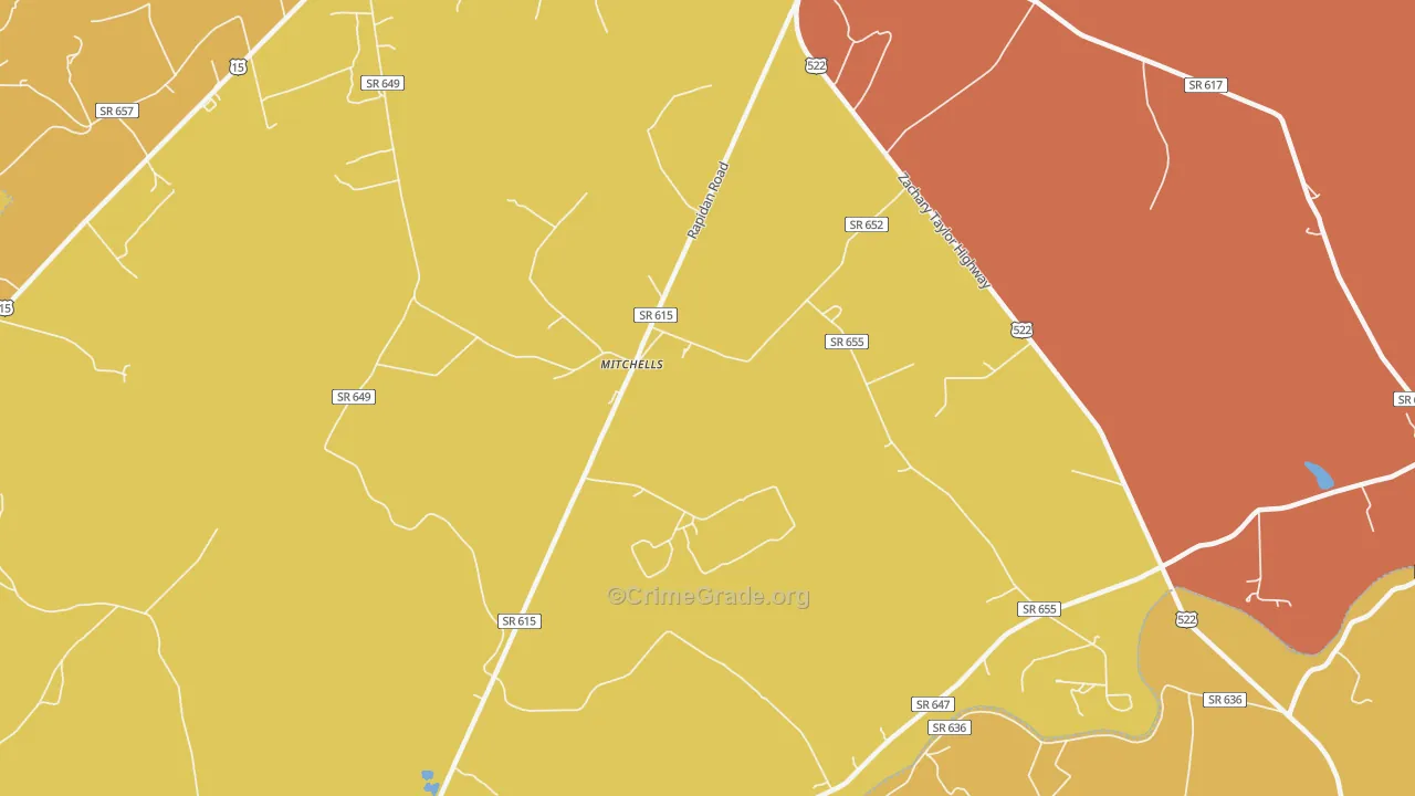Mitchells, VA Map of Burglary Rates