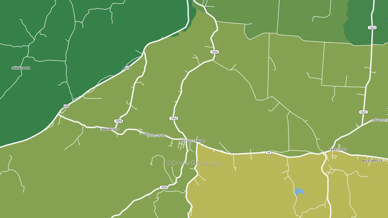 Mitchellsburg, KY Map of Burglary Rates