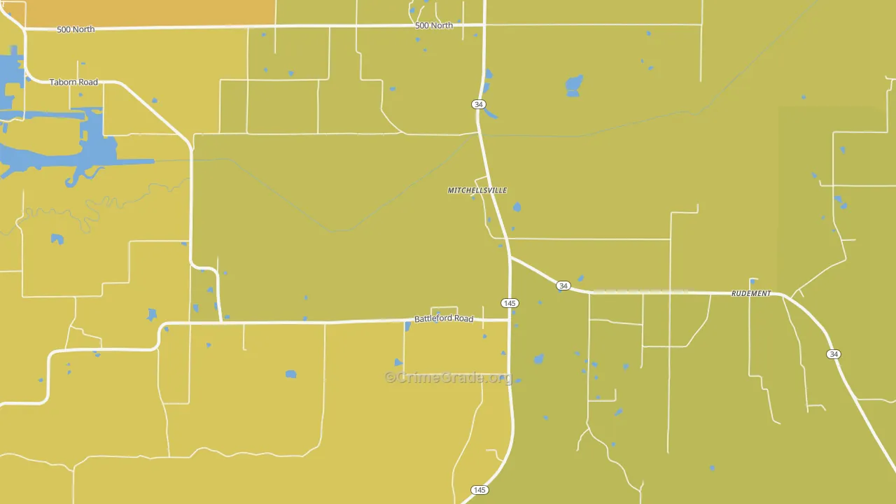 Mitchellsville, IL Map of Burglary Rates
