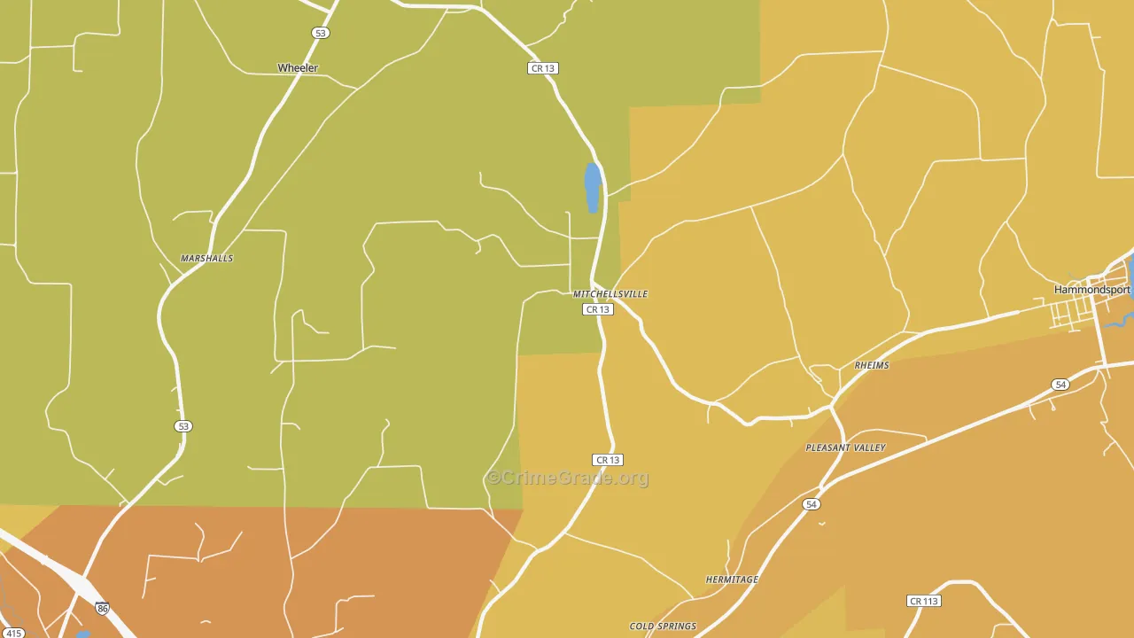 Mitchellsville, NY Map of Burglary Rates