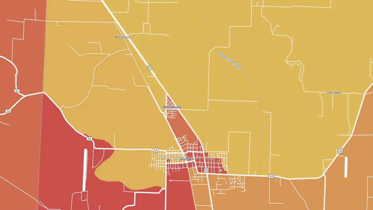 Mitchellville, AR Map of Burglary Rates