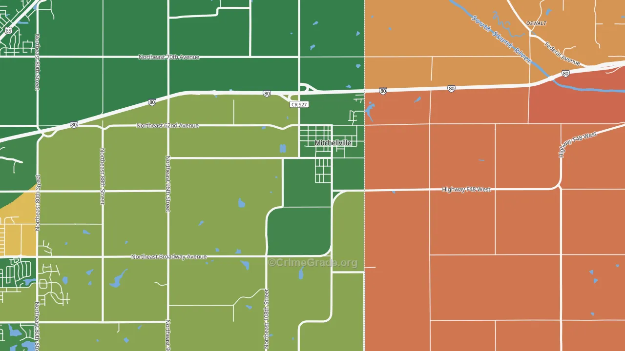 Mitchellville, IA Map of Burglary Rates