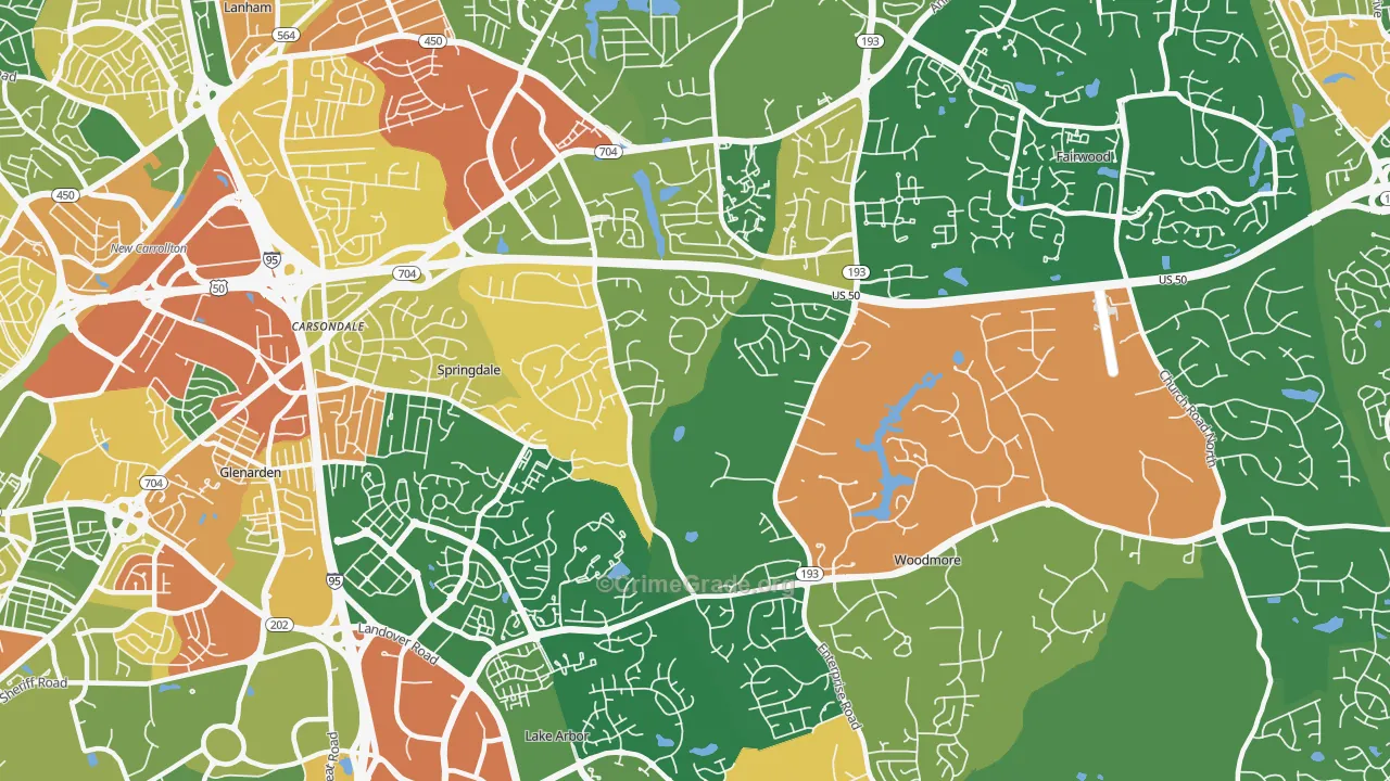 Mitchellville, MD Map of Burglary Rates