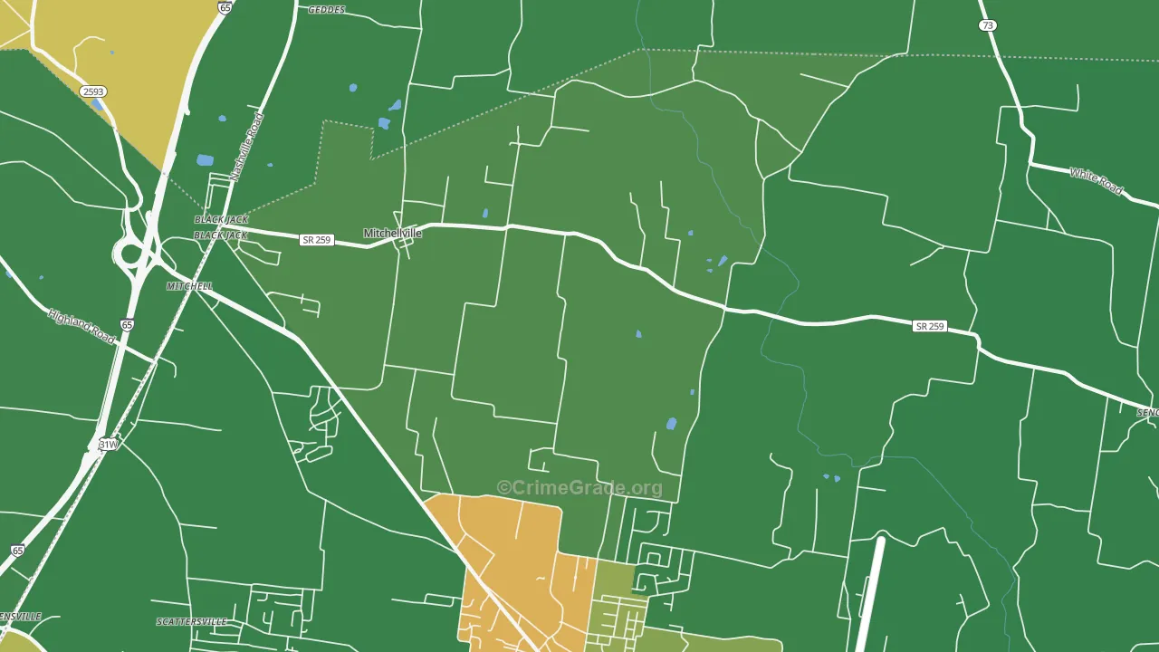 Mitchellville, TN Map of Burglary Rates