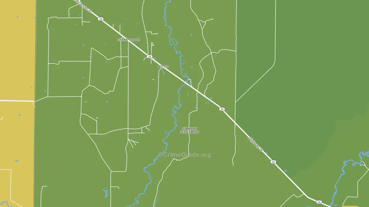 Mittie, LA Map of Burglary Rates