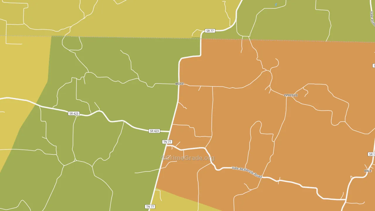 Mixie, TN Map of Burglary Rates