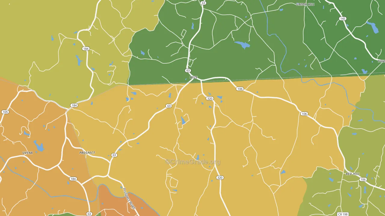 Mize, GA Map of Burglary Rates