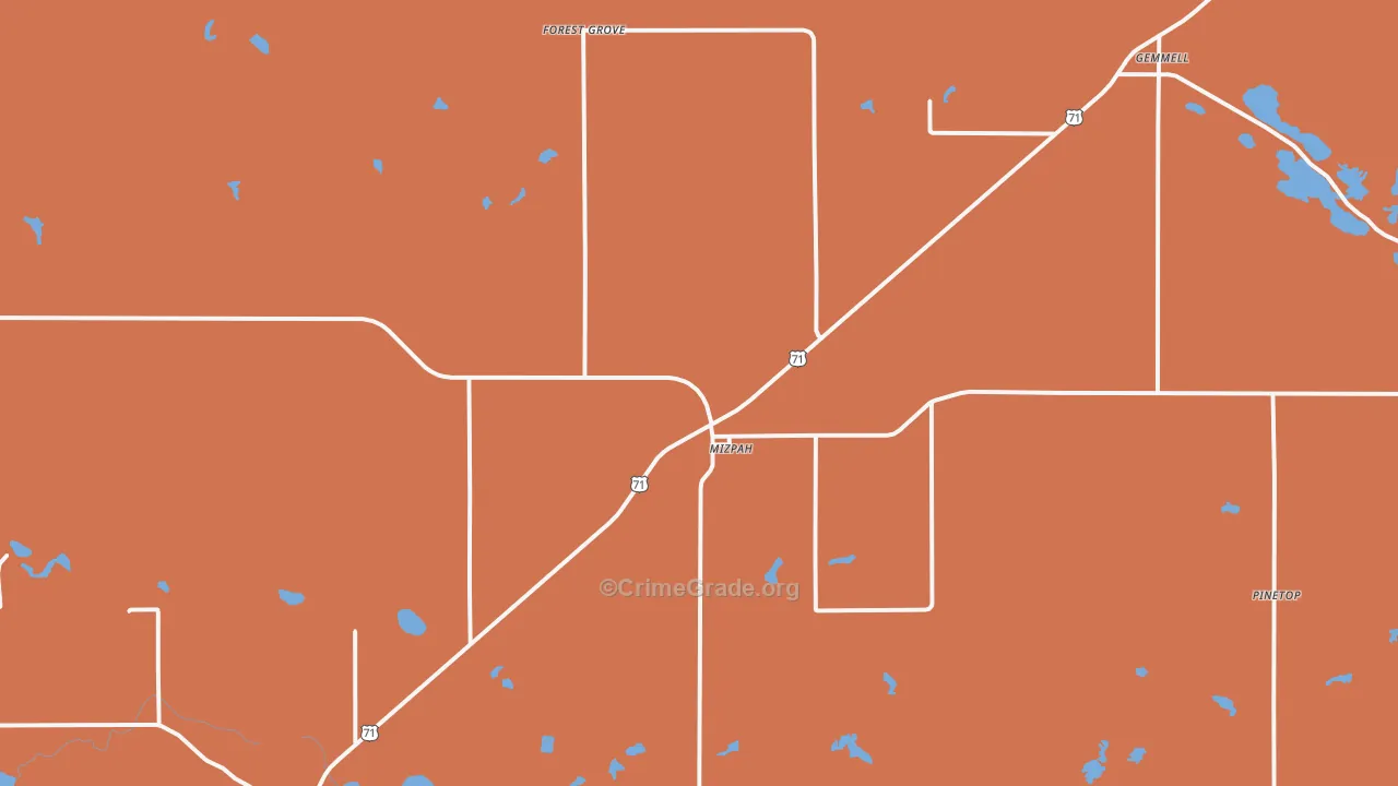 Mizpah, MN Map of Burglary Rates