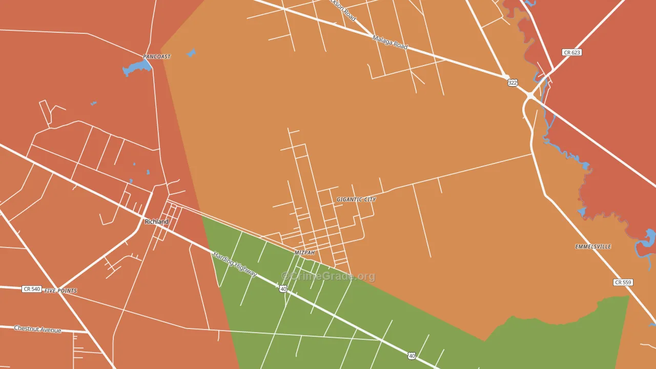 Mizpah, NJ Map of Burglary Rates