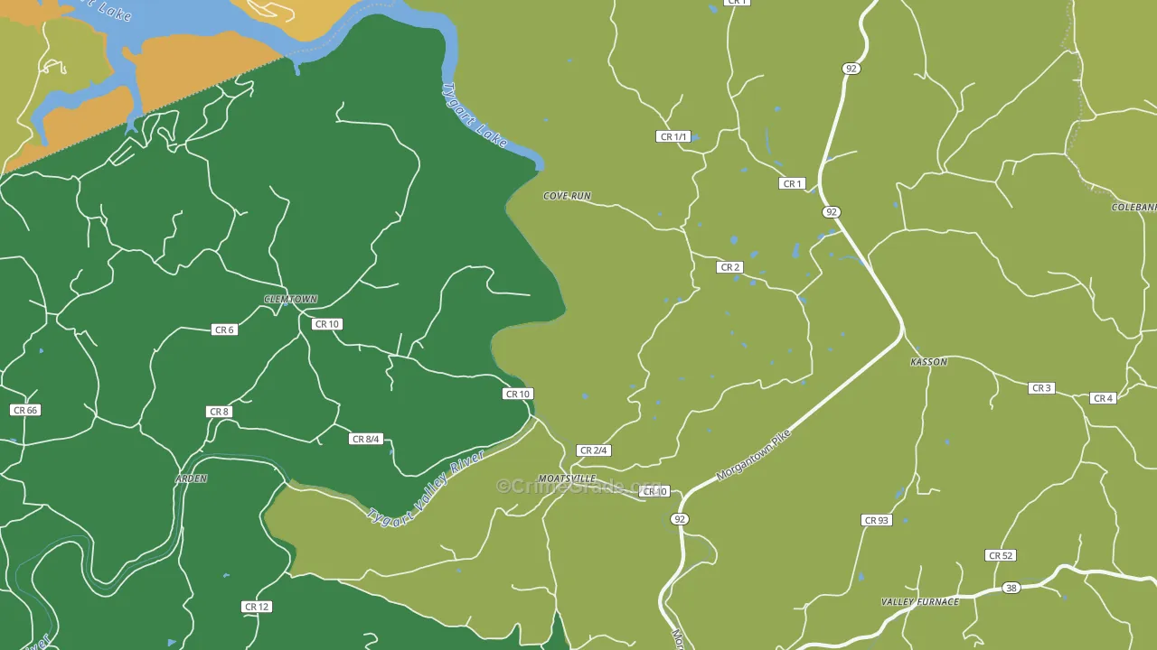 Moatsville, WV Map of Burglary Rates