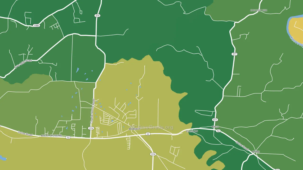 Moberly, KY Map of Burglary Rates