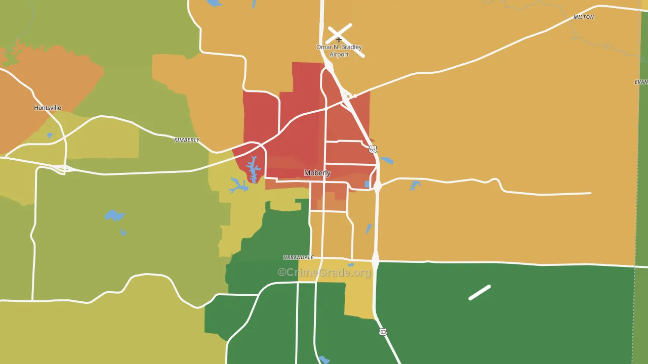 Moberly, MO Map of Burglary Rates