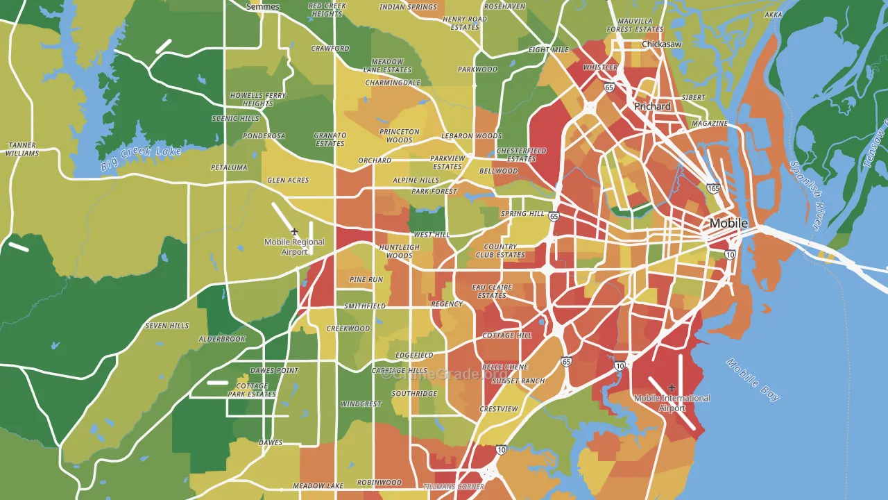 Mobile County, AL Map of Burglary Rates