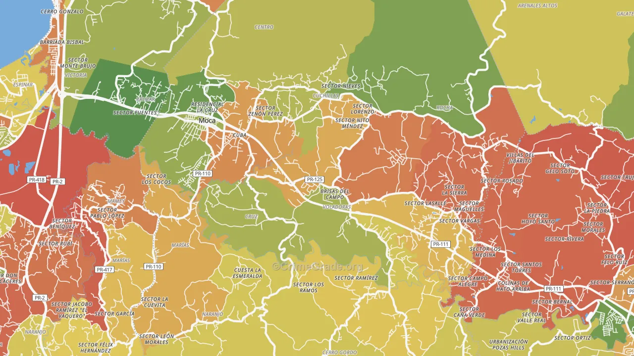 Moca Municipio, PR Map of Burglary Rates