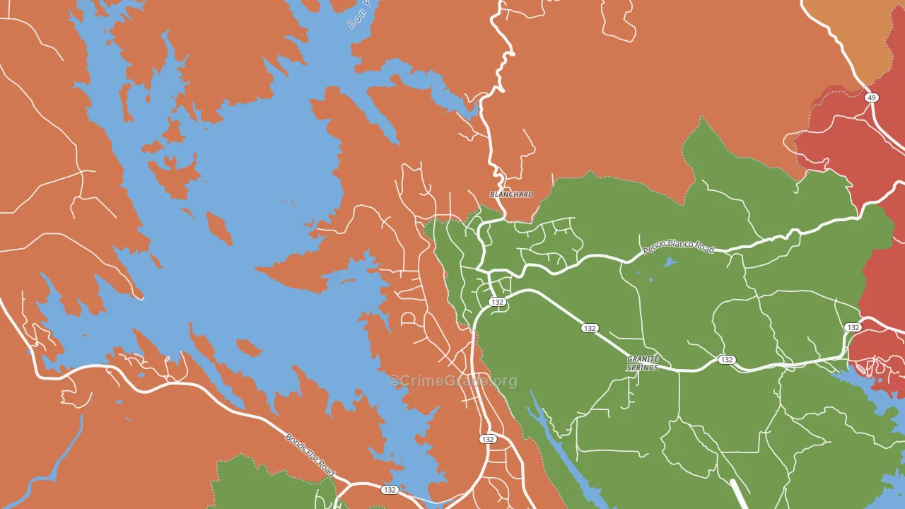 Moccasin, CA Map of Burglary Rates