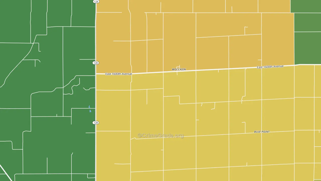 Moccasin, IL Map of Burglary Rates