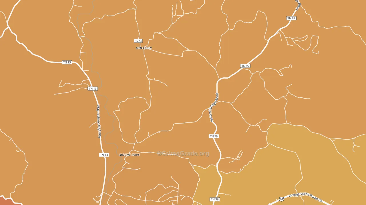 Moccasin, TN Map of Burglary Rates