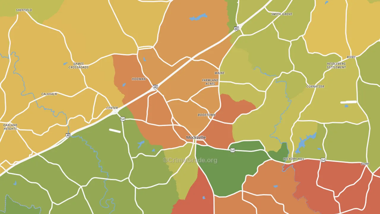Mocksville, NC Map of Burglary Rates