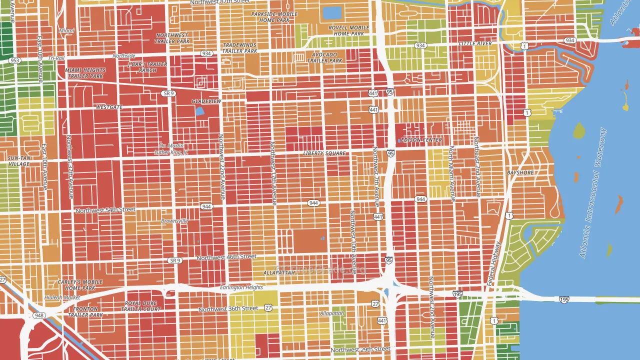 Model City, Miami, FL Map of Burglary Rates