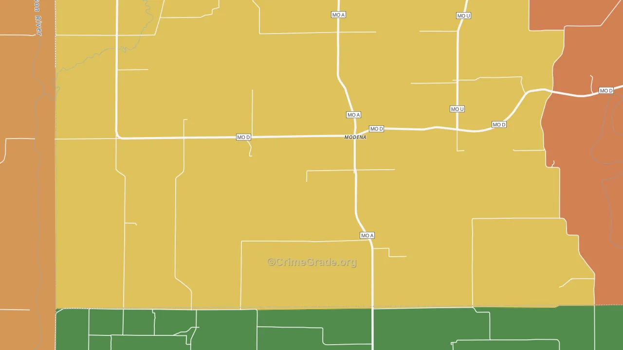 Modena, MO Map of Burglary Rates