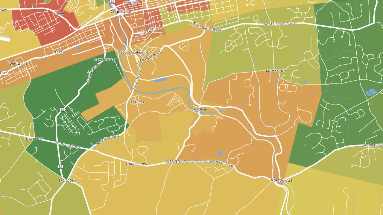 Modena, PA Map of Burglary Rates