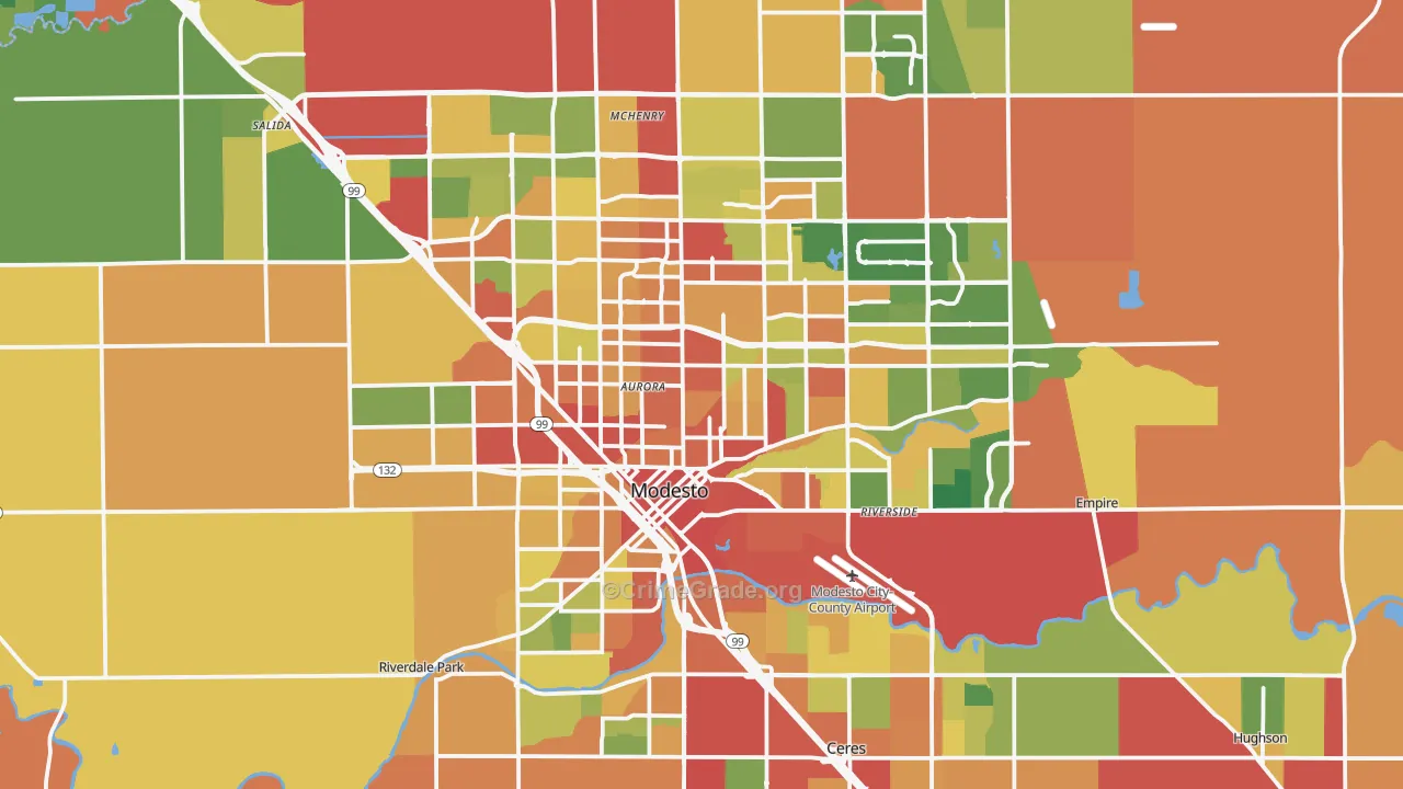 Modesto, CA Map of Burglary Rates