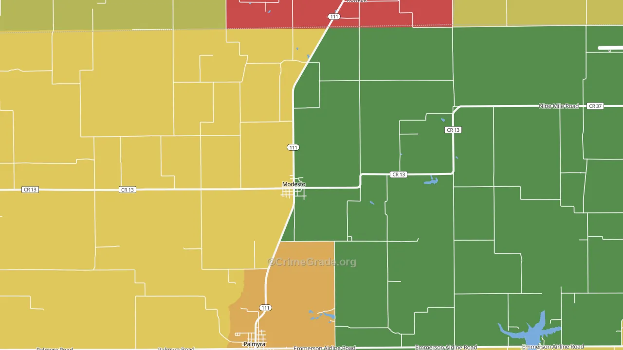 Modesto, IL Map of Burglary Rates