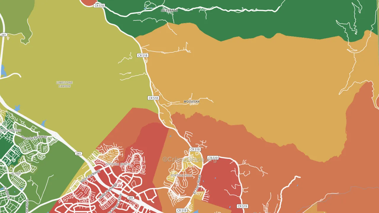Modjeska, CA Map of Burglary Rates