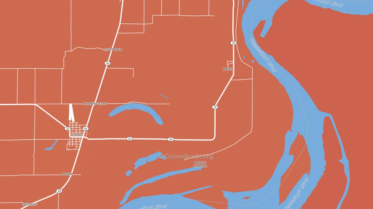 Modoc, AR Map of Burglary Rates