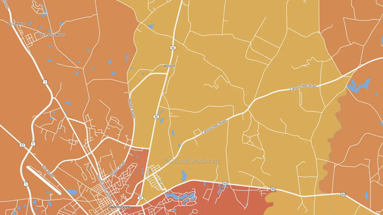 Modoc, GA Map of Burglary Rates