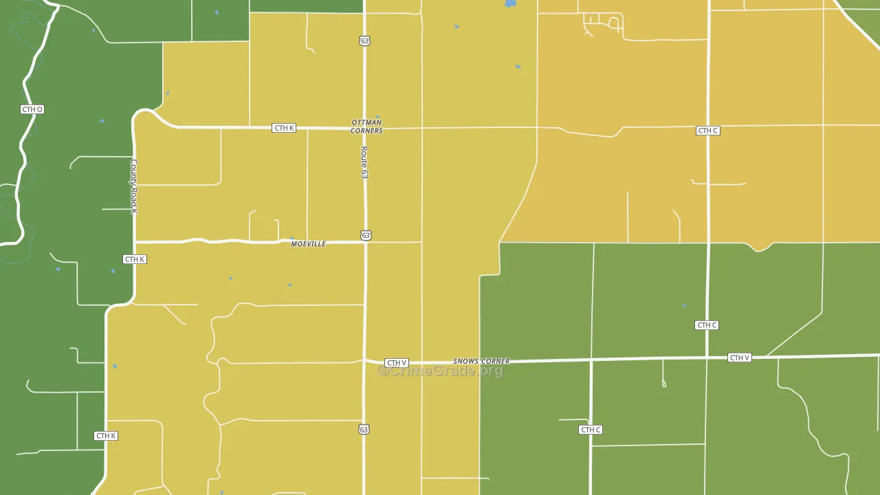 Moeville, WI Map of Burglary Rates