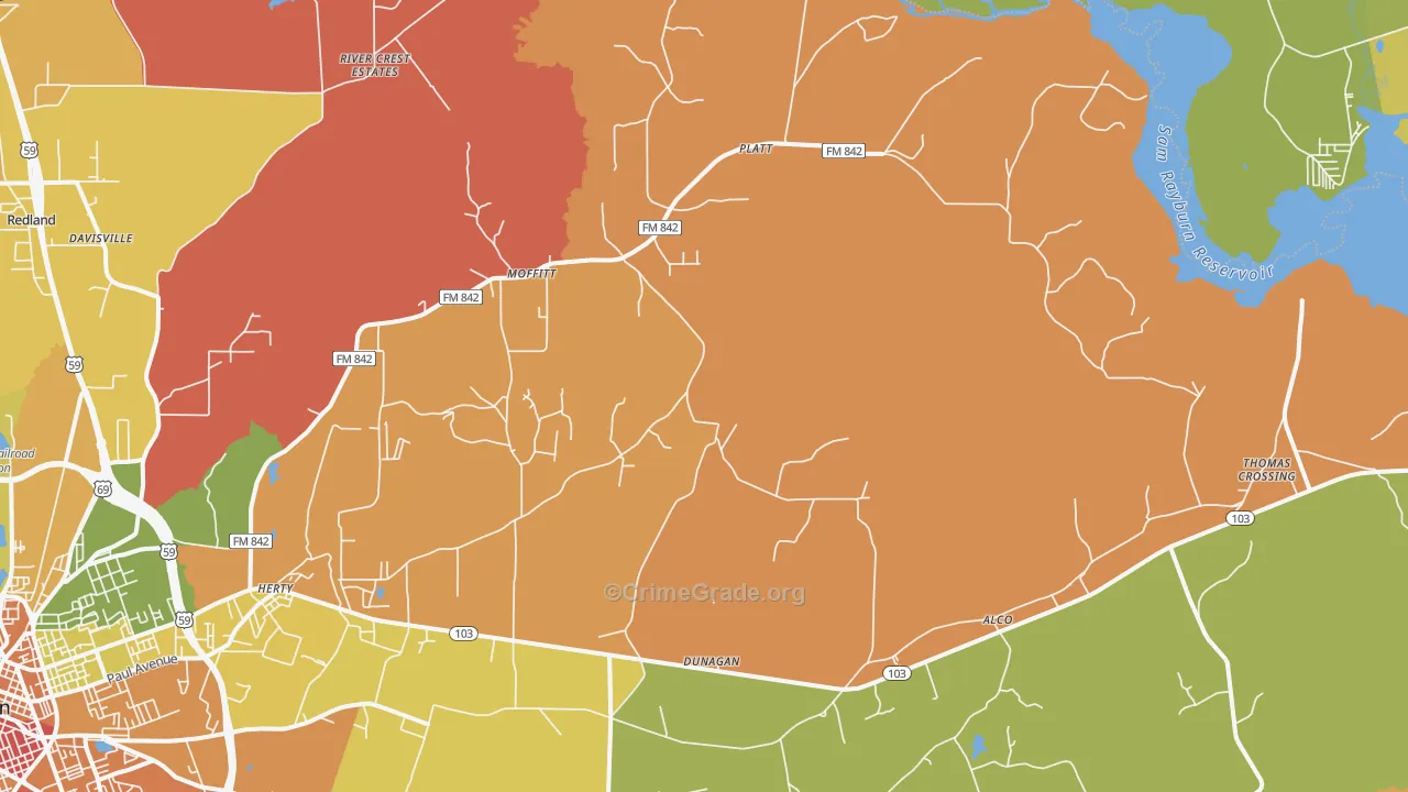 Moffitt, TX Map of Burglary Rates