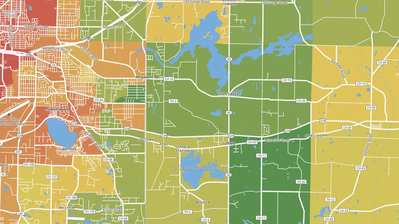 Mogadore, OH Map of Burglary Rates