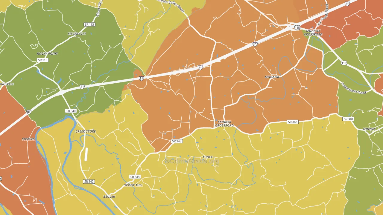 Mohawk, TN Map of Burglary Rates