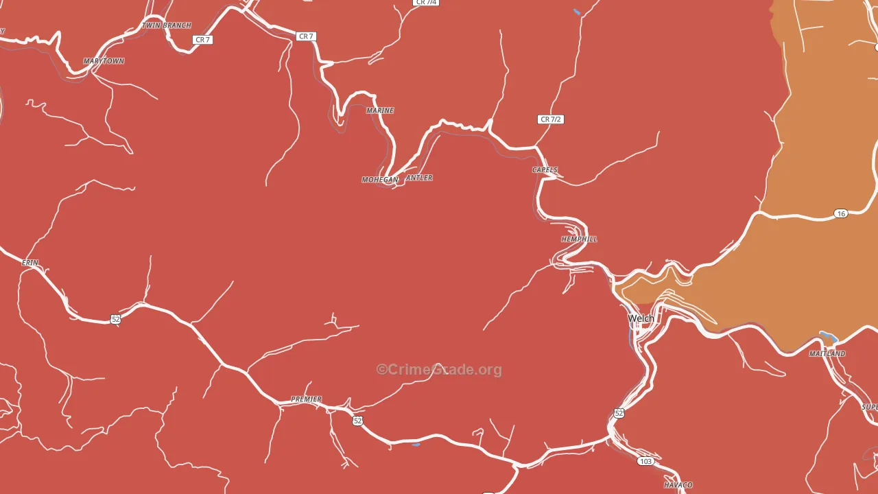 Mohegan, WV Map of Burglary Rates