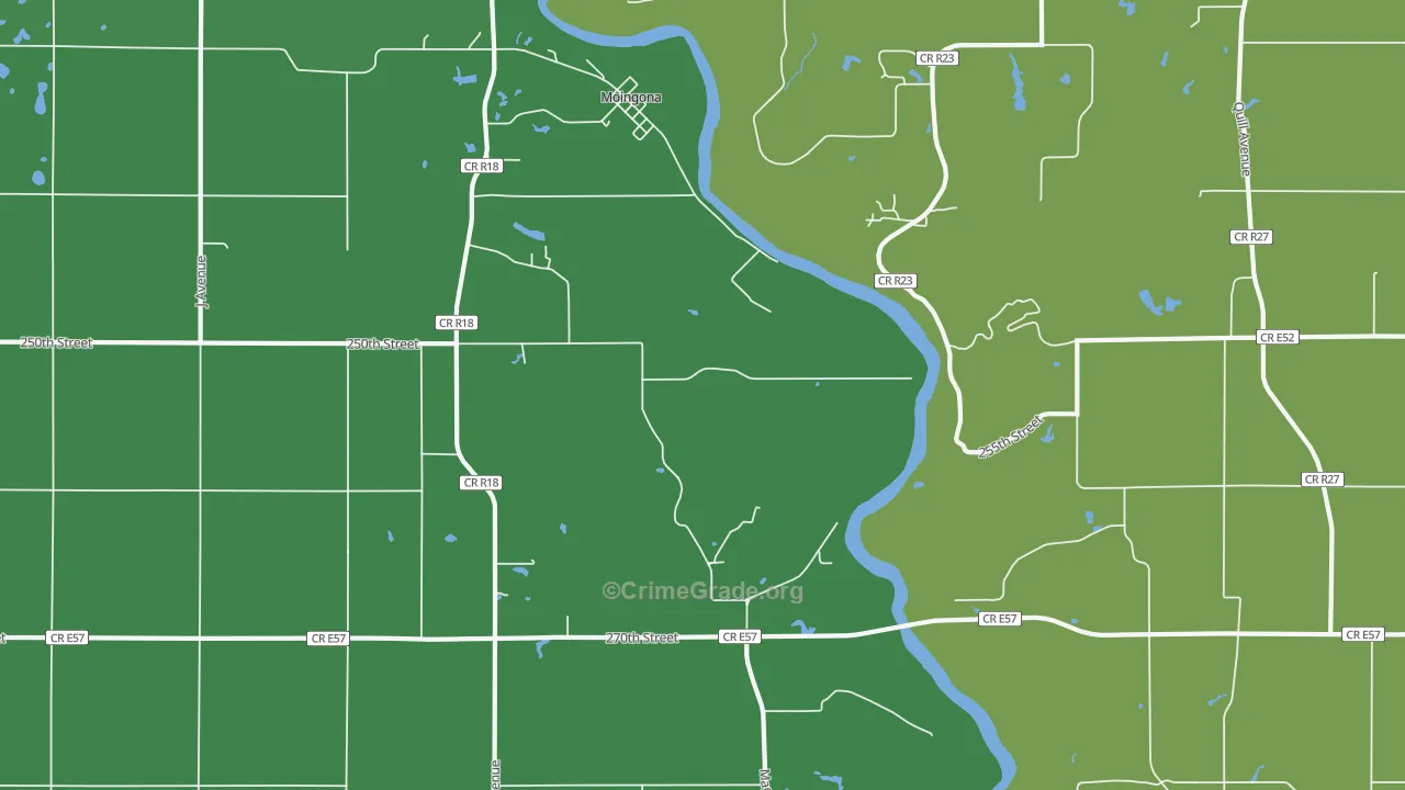 Moingona, IA Map of Burglary Rates