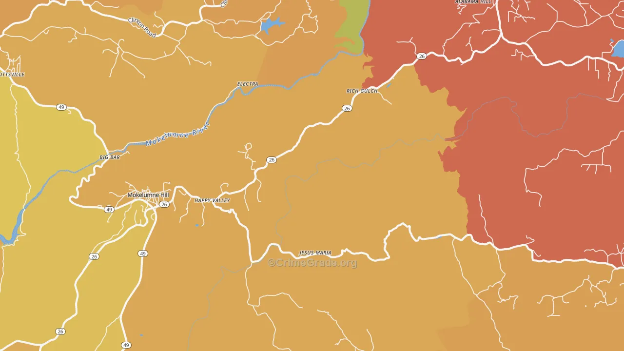 Mokelumne Hill, CA Map of Burglary Rates