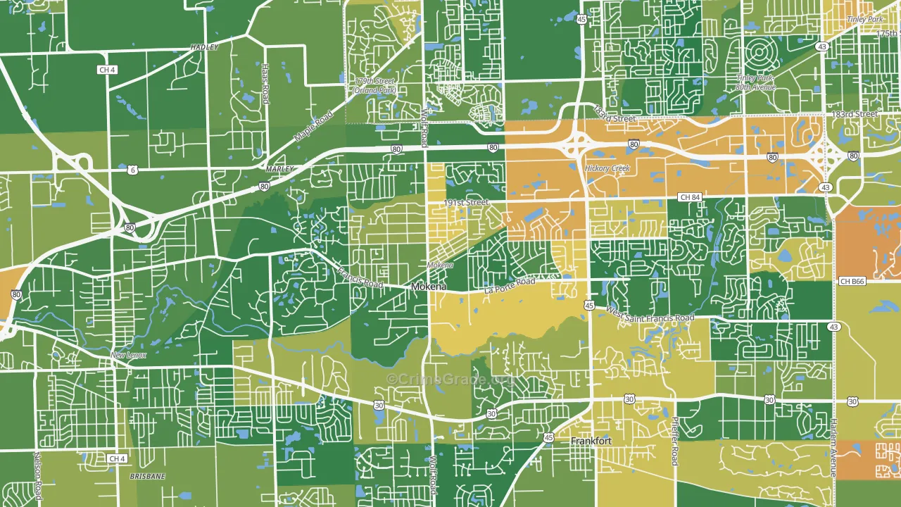 Mokena, IL Map of Burglary Rates