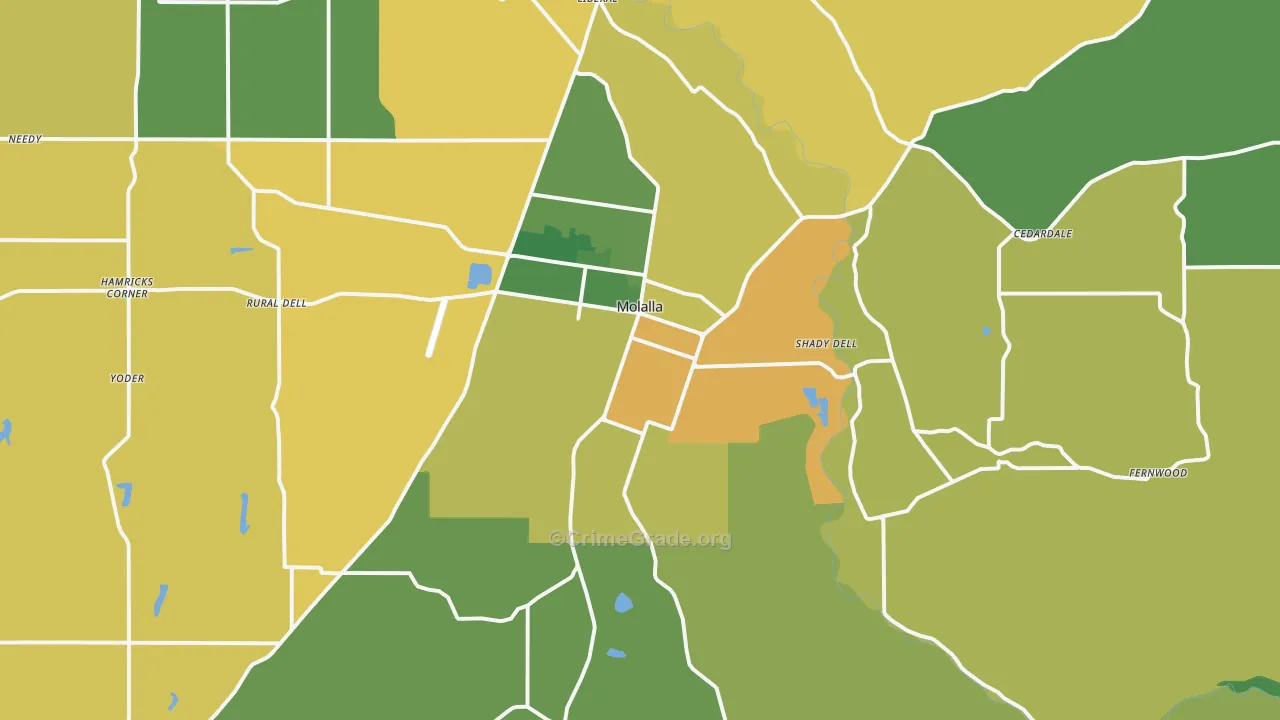 Molalla, OR Map of Burglary Rates
