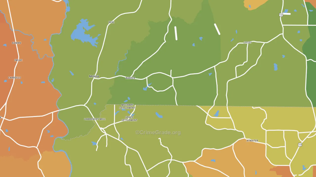 Molena, GA Map of Burglary Rates