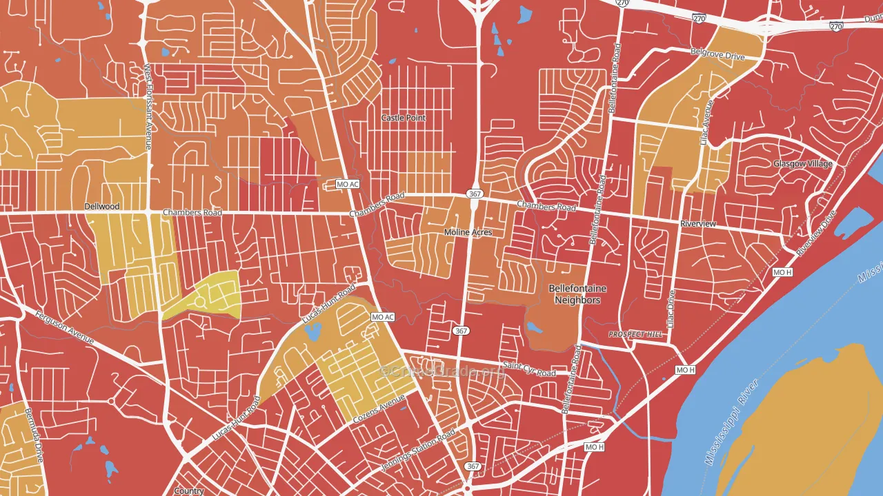 Moline Acres, MO Map of Burglary Rates