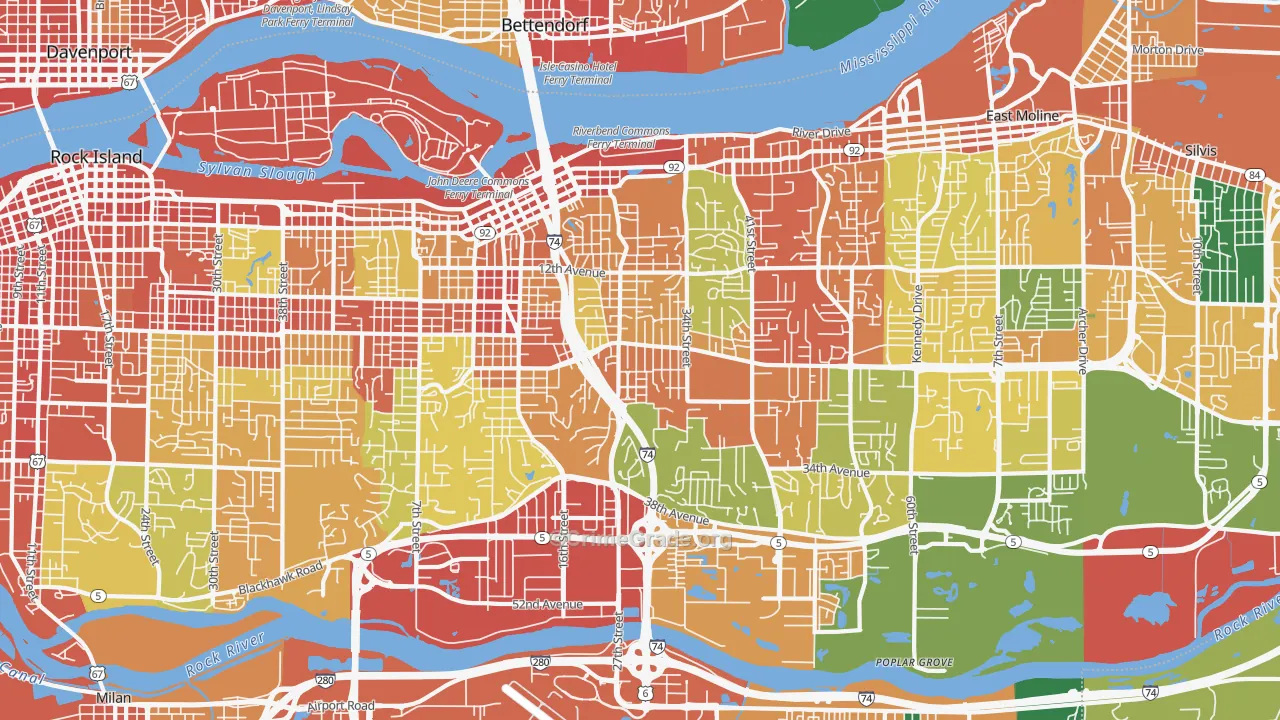 Moline, IL Map of Burglary Rates