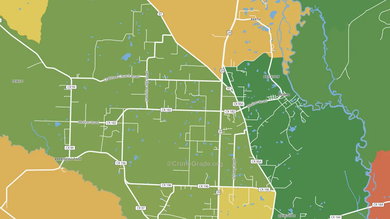 Molino, FL Map of Burglary Rates