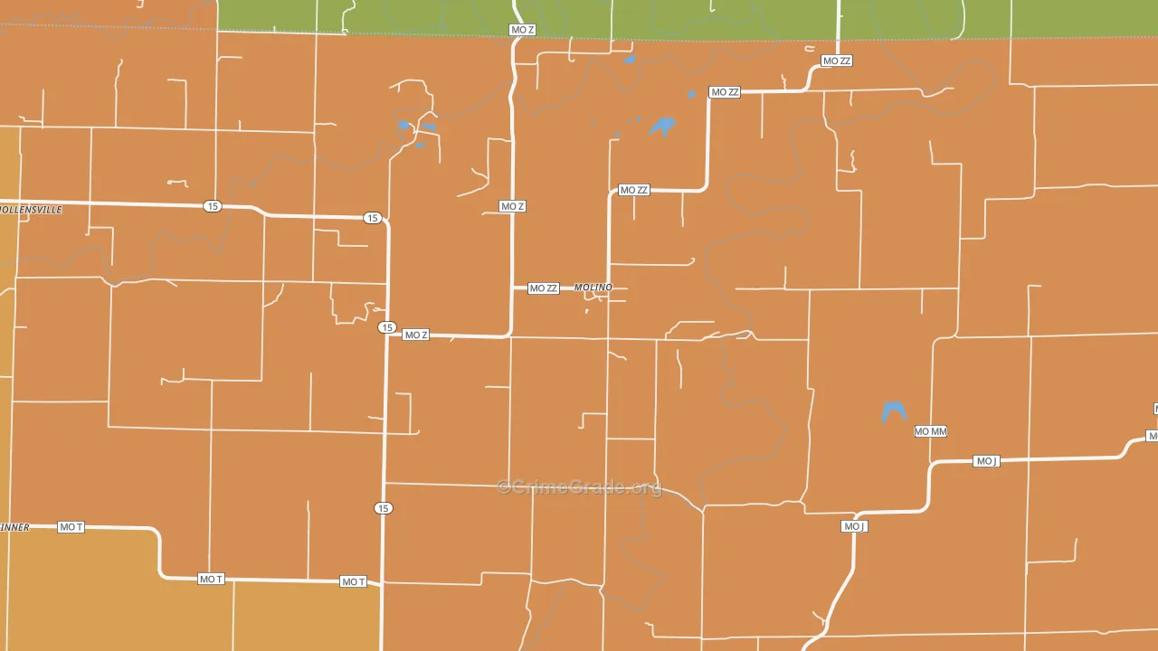 Molino, MO Map of Burglary Rates