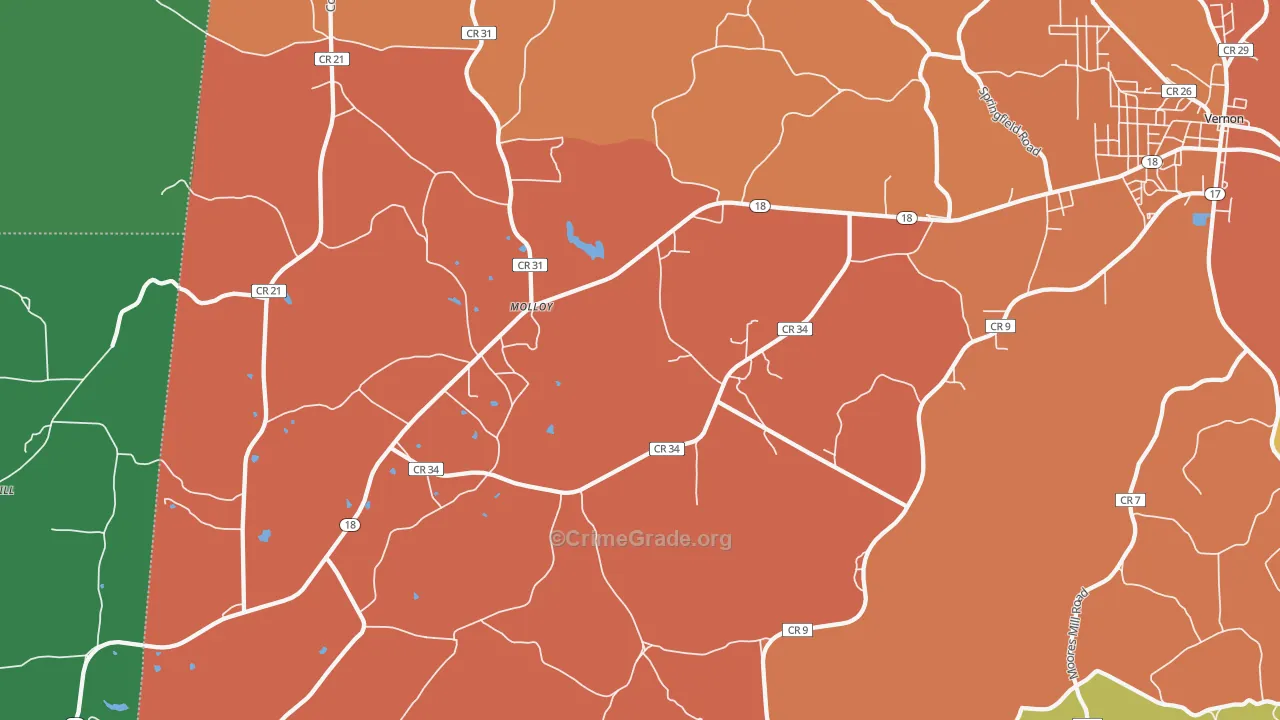 Molloy, AL Map of Burglary Rates